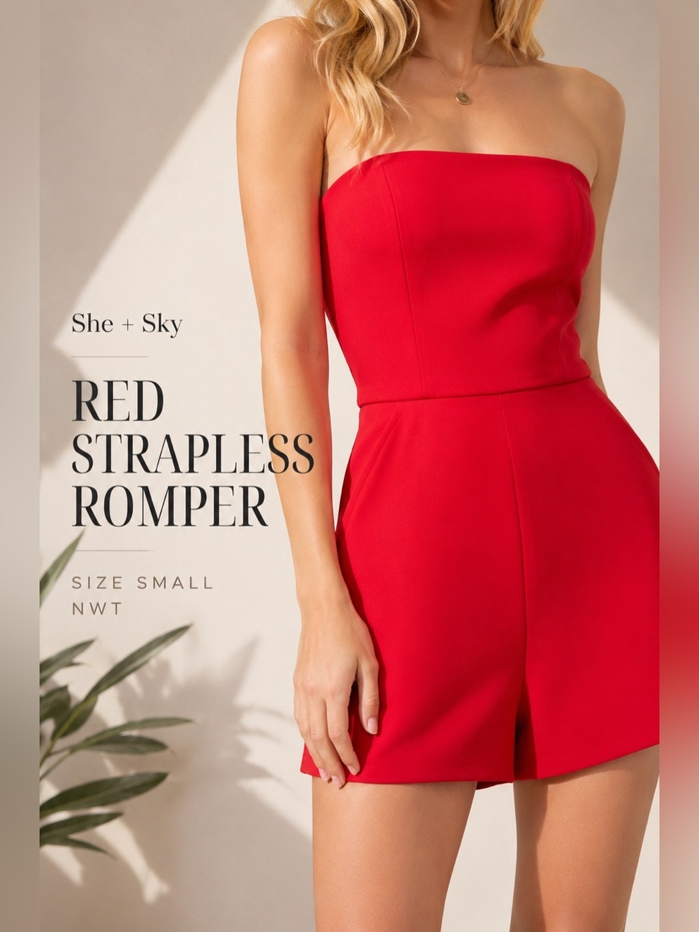 She + Sky Red Strapless Romper Size Small NWT